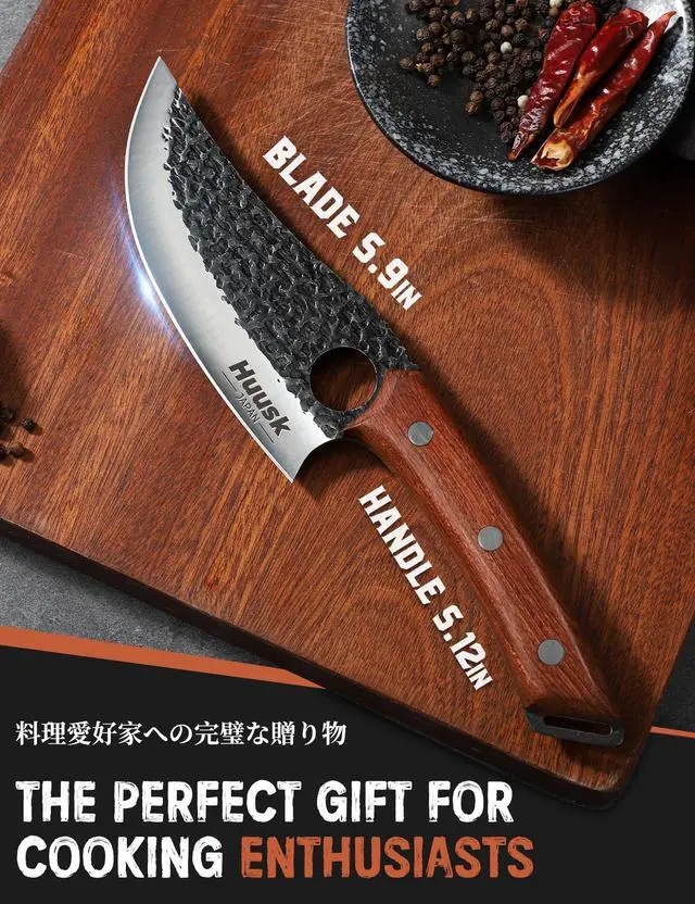 Alt view image 6 of 6 - Viking Knife, Japanese Hand Forged Butcher Knife for Meat Cutting | Boning Knives with Ergonomic Wood Handle, High Carbon Steel Japanese Chef Knifes for Camping, BBQ, Gift for Dad Men
