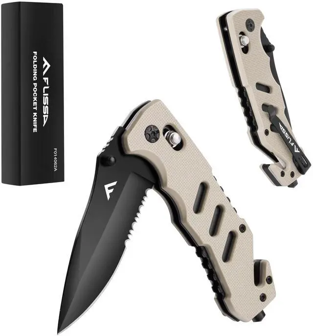 Main image of Folding Pocket Knife with Clip, Glass Breaker and Seatbelt Cutter | Survival Knife, for Emergency Rescue Situations, EDC Knife, for Tactical, Hunting, Camping, Outdoor, Unique Gifts for Father