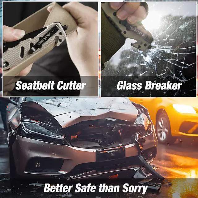 Alt view image 2 of 7 - Folding Pocket Knife with Clip, Glass Breaker and Seatbelt Cutter | Survival Knife, for Emergency Rescue Situations, EDC Knife, for Tactical, Hunting, Camping, Outdoor, Unique Gifts for Father