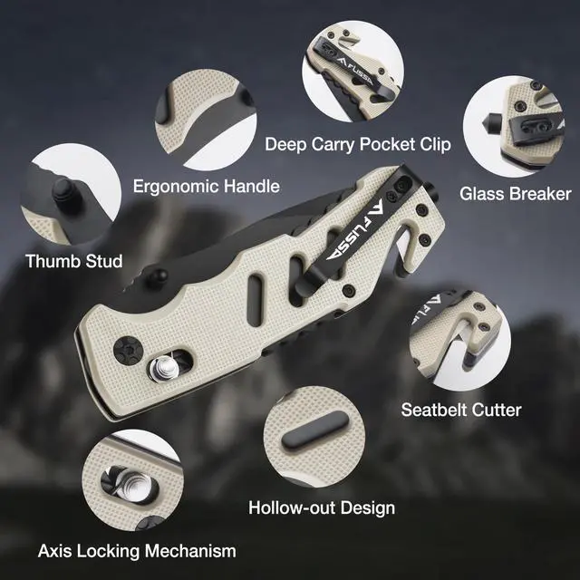Alt view image 7 of 7 - Folding Pocket Knife with Clip, Glass Breaker and Seatbelt Cutter | Survival Knife, for Emergency Rescue Situations, EDC Knife, for Tactical, Hunting, Camping, Outdoor, Unique Gifts for Father