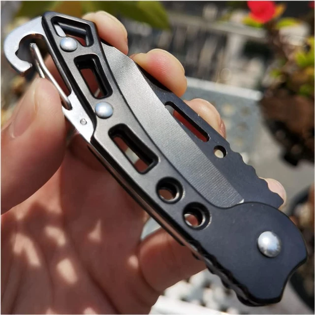 Alt view image 5 of 6 - 4 Pack Bulk Folding Pocket Knife Keychain (Black) | Outdoor Survival Stainless Steel Cool Pocket Knife with Clip for Men Women, Easy to Everyday Carry