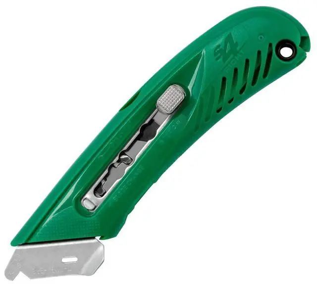 Main image of S4R Safety Cutter, Retractable Utility Knife with an Ergonomical Design, Bladeless Tape Splitter, Steel Guard for Safety and Damage Protection, for Warehouse and In-Store Cutting , Green
