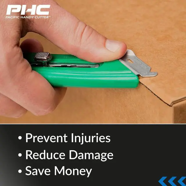 Alt view image 4 of 7 - S4R Safety Cutter, Retractable Utility Knife with an Ergonomical Design, Bladeless Tape Splitter, Steel Guard for Safety and Damage Protection, for Warehouse and In-Store Cutting , Green