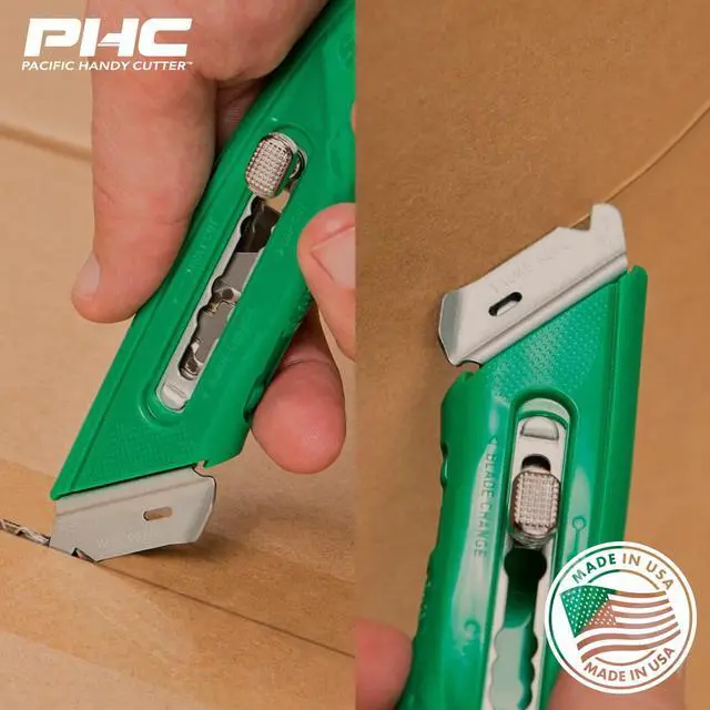 Alt view image 5 of 7 - S4R Safety Cutter, Retractable Utility Knife with an Ergonomical Design, Bladeless Tape Splitter, Steel Guard for Safety and Damage Protection, for Warehouse and In-Store Cutting , Green