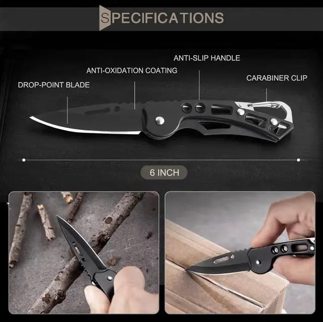 Alt view image 3 of 7 - EDC Pocket Knife for Men, Small Folding Keychain Knife with clip, Stainless Steel Knife Box Cutter for Women, Pocket Knives for Outdoor Camping Hiking, Mens Gift