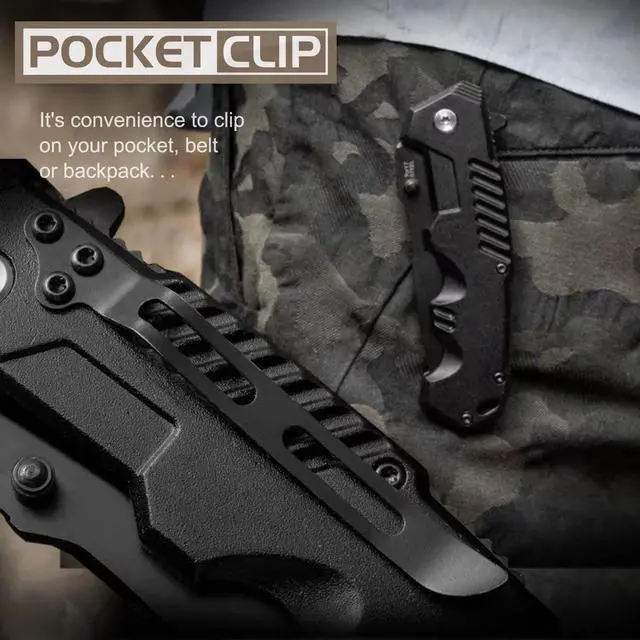 Alt view image 5 of 7 - Pocket Knife for Men, Folding Knife with Clip, EDC Pocket Knives with Flipper Open and Liner Lock, Sharp Tactical Knife for Outdoor Survival Camping Hunting Fishing, Cool Knifes for Dad, Mens Gift