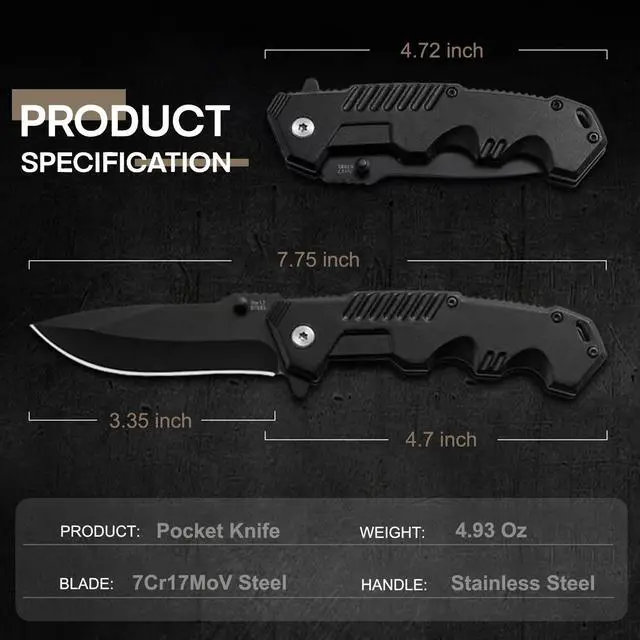 Alt view image 7 of 7 - Pocket Knife for Men, Folding Knife with Clip, EDC Pocket Knives with Flipper Open and Liner Lock, Sharp Tactical Knife for Outdoor Survival Camping Hunting Fishing, Cool Knifes for Dad, Mens Gift