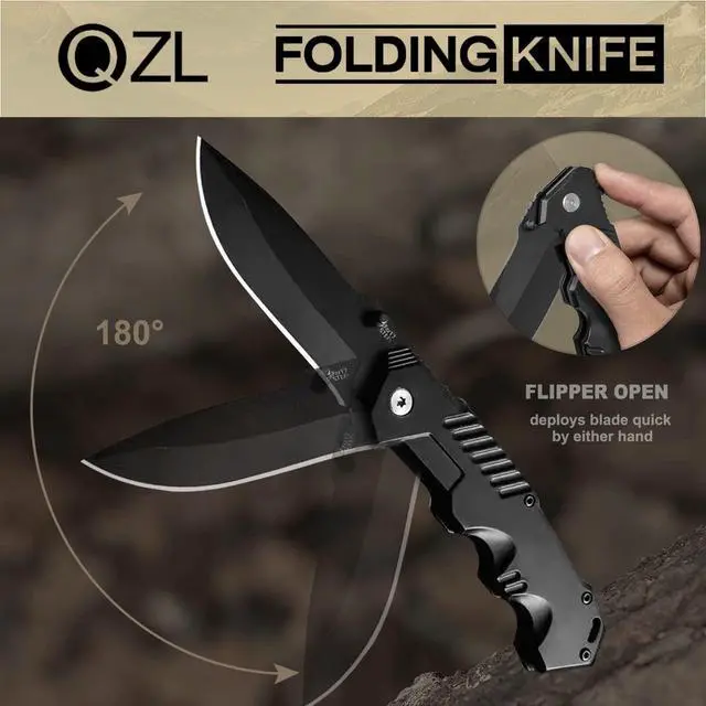 Alt view image 6 of 7 - Pocket Knife for Men, Folding Knife with Clip, EDC Pocket Knives with Flipper Open and Liner Lock, Sharp Tactical Knife for Outdoor Survival Camping Hunting Fishing, Cool Knifes for Dad, Mens Gift