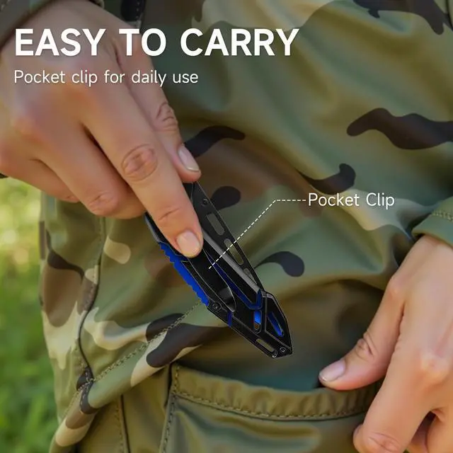 Alt view image 6 of 7 - Pocket Knife for Men Women,EDC Folding Utility Tool with 5CR13 Steel Blade,Portable for Campin,Hiking & Outdoor Daily Tasks,Cool Gadget Stocking Stuffer Gifts for Men,Dad,Husband(blue)