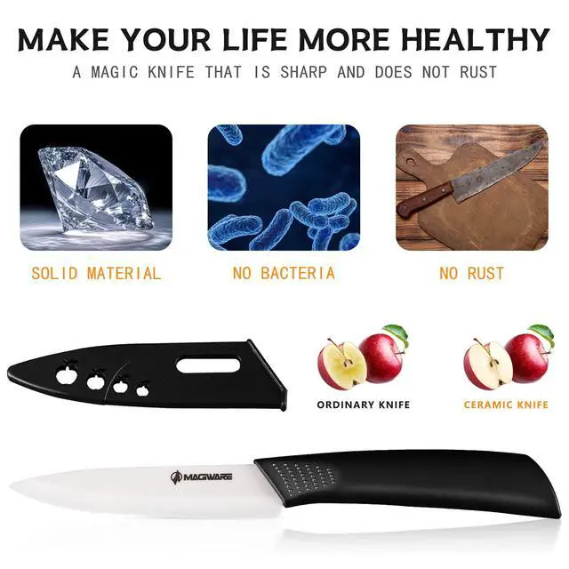 Alt view image 2 of 7 - Paring Knife, Classic 4 inch Ceramic Paring Knife with Sheath Cover for Fruit and Vegetable,Longer Sharp Rust Proof Stain Resistant