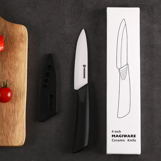 Alt view image 7 of 7 - Paring Knife, Classic 4 inch Ceramic Paring Knife with Sheath Cover for Fruit and Vegetable,Longer Sharp Rust Proof Stain Resistant