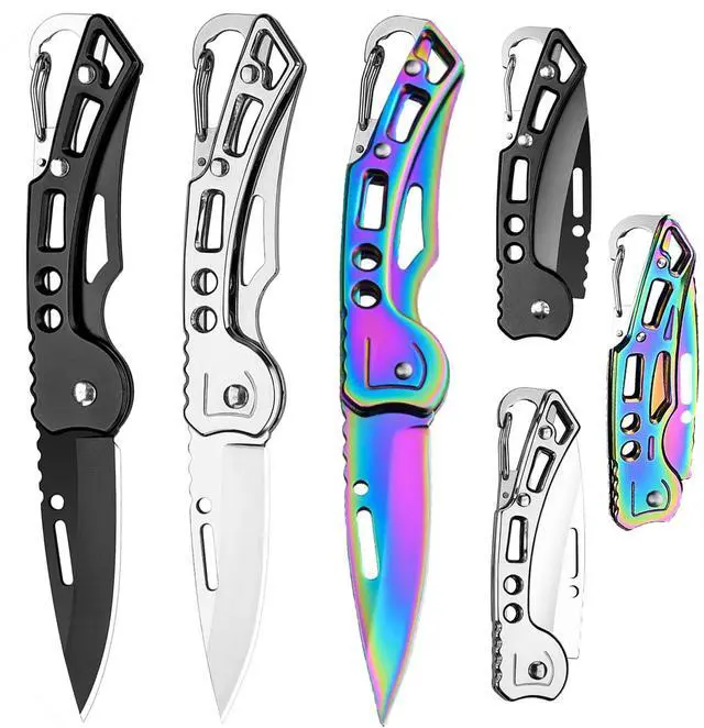 Main image of 3 Pack Pocket Knife Set, Folding Knife with Keychain | Self Defense Knife for Women & Men, Stainless Steel, Small Sharp, Carabiner Knife for Outdoor Camping Hiking Mens Gift