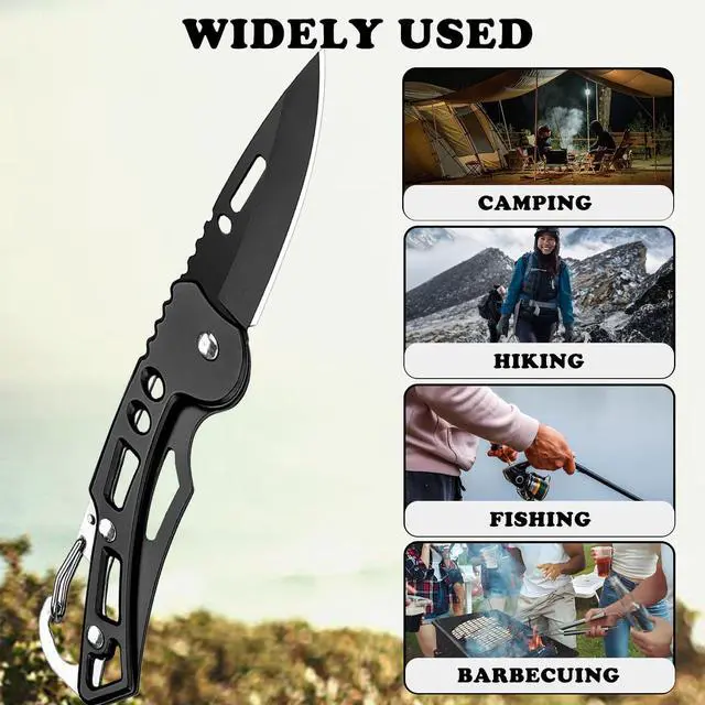 Alt view image 3 of 7 - 3 Pack Pocket Knife Set, Folding Knife with Keychain | Self Defense Knife for Women & Men, Stainless Steel, Small Sharp, Carabiner Knife for Outdoor Camping Hiking Mens Gift