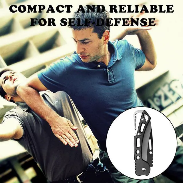 Alt view image 6 of 7 - 3 Pack Pocket Knife Set, Folding Knife with Keychain | Self Defense Knife for Women & Men, Stainless Steel, Small Sharp, Carabiner Knife for Outdoor Camping Hiking Mens Gift