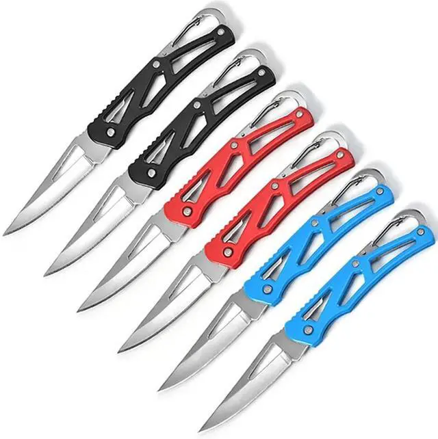 Main image of 3 Colors Stainless Steel Folding Knife With Key Ring (6 Pack) | Small Outdoor Survival Pocket Knife Multitool Bulk with Clip for Men Women