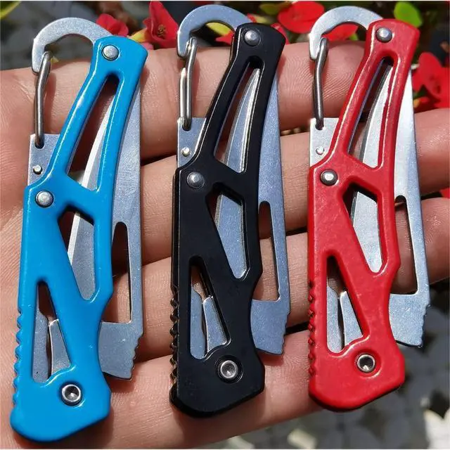 Alt view image 5 of 6 - 3 Colors Stainless Steel Folding Knife With Key Ring (6 Pack) | Small Outdoor Survival Pocket Knife Multitool Bulk with Clip for Men Women
