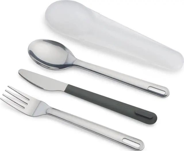 Main image of GoEat Stainless-steel Travel Cutlery utensil Set - Knife, Fork & Spoon, Green