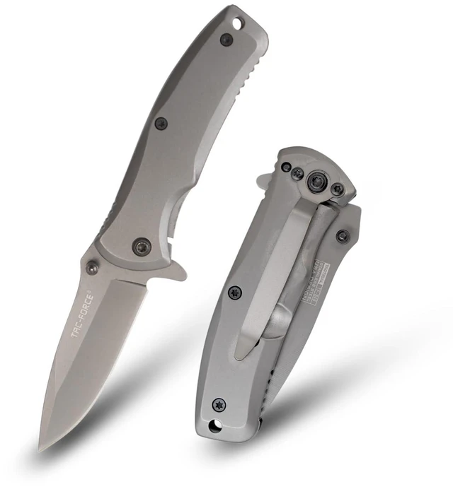 Main image of TiNite Coated Folding Pocket Knife 2.75" Stainless Steel Blade, Frame Lock, Black Stainless Steel Handle, Pocket Clip, 6.25" Overall Length (Grey)