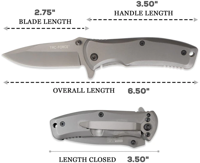 Alt view image 2 of 3 - TiNite Coated Folding Pocket Knife 2.75" Stainless Steel Blade, Frame Lock, Black Stainless Steel Handle, Pocket Clip, 6.25" Overall Length (Grey)
