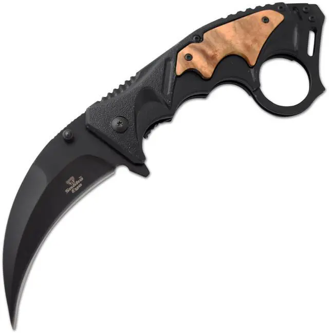 Alt view image 2 of 7 - Everyday Carry Assist Style Folding Pocket Knife EDC (Brown Wood)