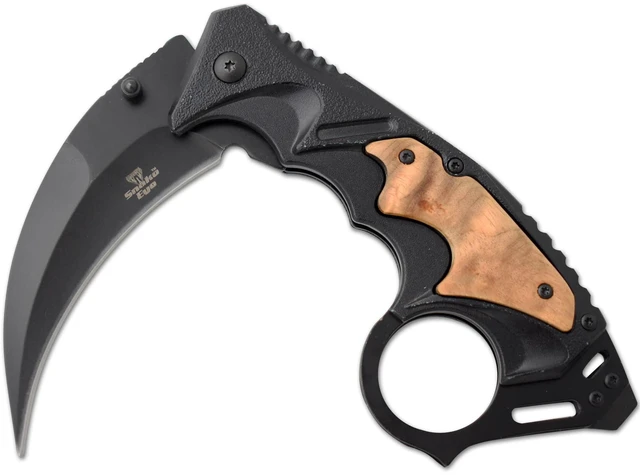 Alt view image 3 of 7 - Everyday Carry Assist Style Folding Pocket Knife EDC (Brown Wood)