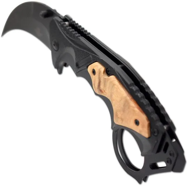 Alt view image 6 of 7 - Everyday Carry Assist Style Folding Pocket Knife EDC (Brown Wood)