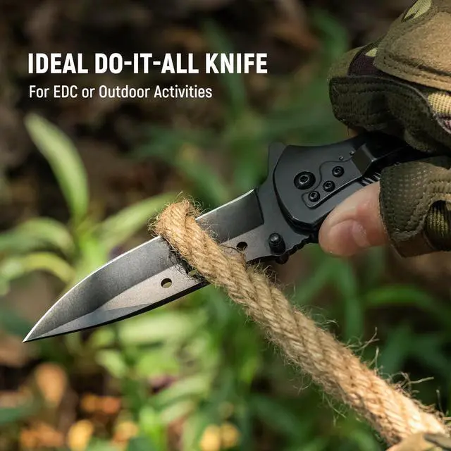 Alt view image 7 of 7 - Pocket Knife for Men, Wood Handle Folding Knives, Large, Black | Liner Lock, Deep Pocket Clip, Glass Breaker, Thumb Stud, Anti-Slip Ergonomic Design, EDC for Survival Camping Fishing Women