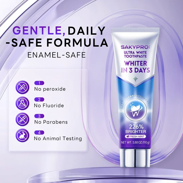 Alt view image 5 of 7 - Purple Toothpaste for Ultra Teeth Whitening, Peroxide Free & Fluoride Free, Enamel-Safe for Sensitive Teeth, Instant Brightening, 24-Hour Stain Defense, Fresh Mint, 1 Pack, 3.88 oz