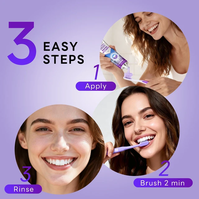 Alt view image 6 of 7 - Purple Toothpaste for Ultra Teeth Whitening, Peroxide Free & Fluoride Free, Enamel-Safe for Sensitive Teeth, Instant Brightening, 24-Hour Stain Defense, Fresh Mint, 1 Pack, 3.88 oz