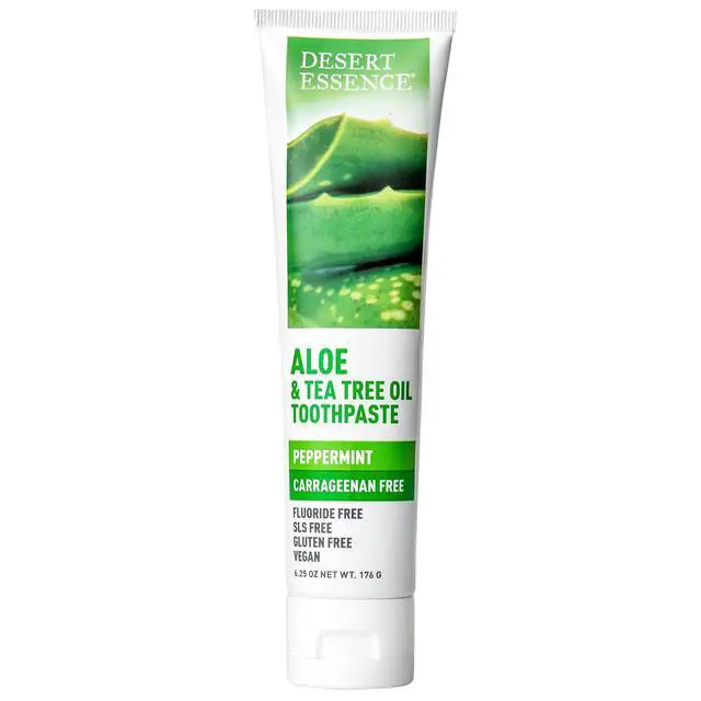 Alt view image 7 of 7 - Aloe & Tea Tree Oil Toothpaste, Flouride Free, SLS Free, Carrageenan Free, Vegan, Gluten Free, Peppermint, 6.25 oz.