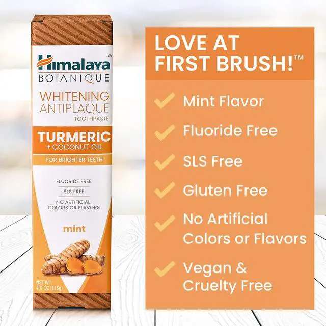 Alt view image 2 of 6 - Botanique Whitening Antiplaque Toothpaste with Turmeric, 4 oz | Fluoride Free Toothpaste With Turmeric & Coconut Oil, Whitening Toothpaste - No Artificial Flavors or Colors, SLS Free, Vegan