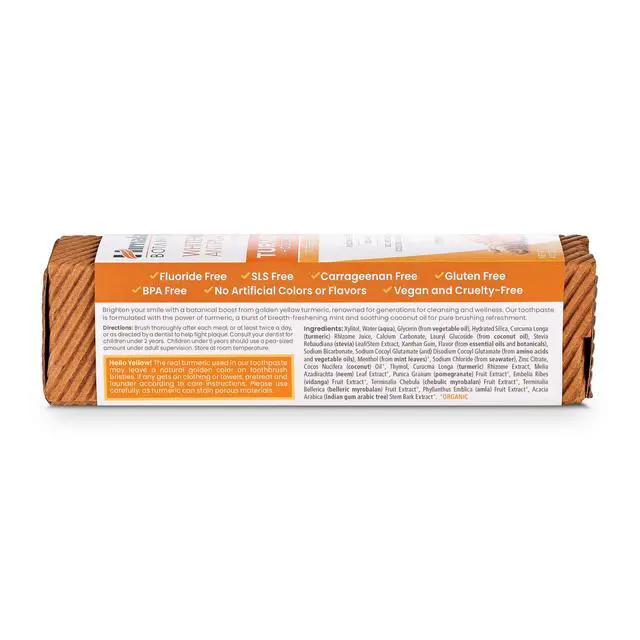 Alt view image 4 of 6 - Botanique Whitening Antiplaque Toothpaste with Turmeric, 4 oz | Fluoride Free Toothpaste With Turmeric & Coconut Oil, Whitening Toothpaste - No Artificial Flavors or Colors, SLS Free, Vegan