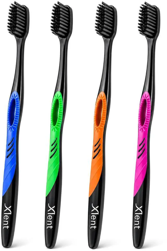 Main image of SMYL Activated Charcoal Toothbrush Ultra Soft Tapered Bristles, Compact Head & Slim Design | 4 Count
