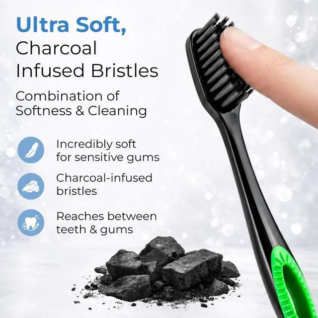 Alt view image 3 of 7 - SMYL Activated Charcoal Toothbrush Ultra Soft Tapered Bristles, Compact Head & Slim Design | 4 Count