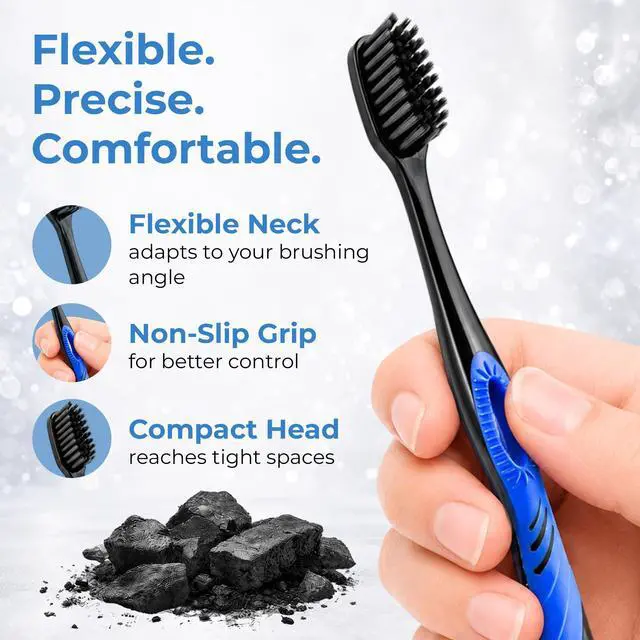 Alt view image 4 of 7 - SMYL Activated Charcoal Toothbrush Ultra Soft Tapered Bristles, Compact Head & Slim Design | 4 Count
