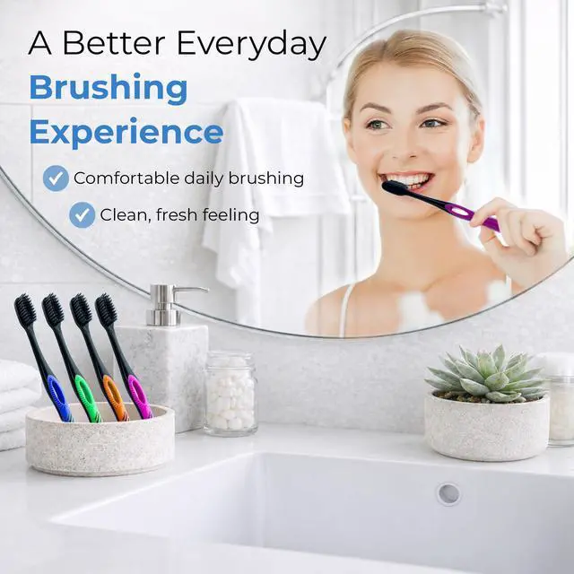 Alt view image 6 of 7 - SMYL Activated Charcoal Toothbrush Ultra Soft Tapered Bristles, Compact Head & Slim Design | 4 Count