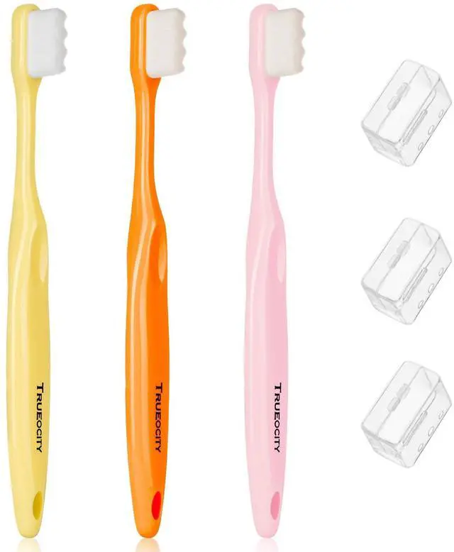 Main image of Toddler toothbrush age 2-4, Nano Toothbrush Kids Soft Nanobrush - 20,000 Bristles, Nano Brush for Gentle Care, Baby & Toddler Ages 4-12, 3 Pack Colors (Yellow, Orange, Pink), Perfect for Small Hands