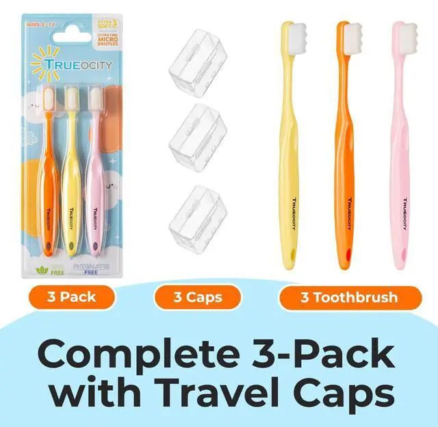 Alt view image 2 of 7 - Toddler toothbrush age 2-4, Nano Toothbrush Kids Soft Nanobrush - 20,000 Bristles, Nano Brush for Gentle Care, Baby & Toddler Ages 4-12, 3 Pack Colors (Yellow, Orange, Pink), Perfect for Small Hands