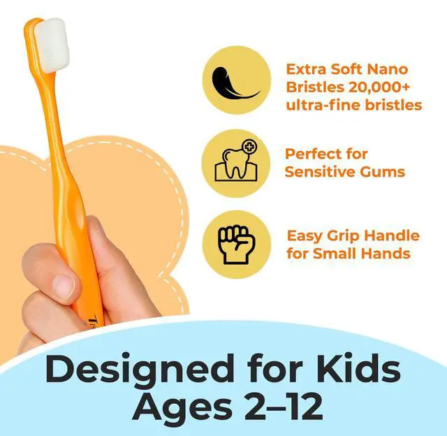 Alt view image 3 of 7 - Toddler toothbrush age 2-4, Nano Toothbrush Kids Soft Nanobrush - 20,000 Bristles, Nano Brush for Gentle Care, Baby & Toddler Ages 4-12, 3 Pack Colors (Yellow, Orange, Pink), Perfect for Small Hands