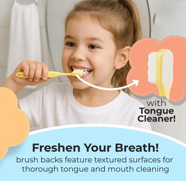 Alt view image 4 of 7 - Toddler toothbrush age 2-4, Nano Toothbrush Kids Soft Nanobrush - 20,000 Bristles, Nano Brush for Gentle Care, Baby & Toddler Ages 4-12, 3 Pack Colors (Yellow, Orange, Pink), Perfect for Small Hands