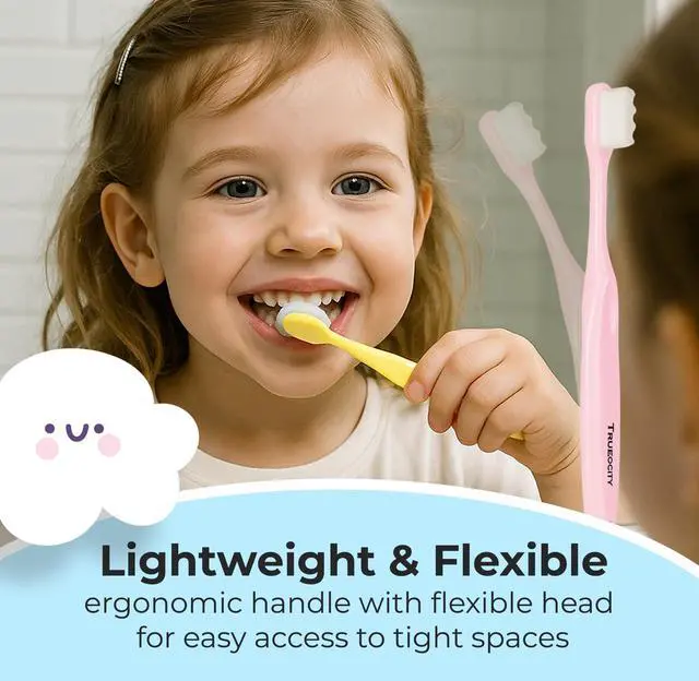 Alt view image 6 of 7 - Toddler toothbrush age 2-4, Nano Toothbrush Kids Soft Nanobrush - 20,000 Bristles, Nano Brush for Gentle Care, Baby & Toddler Ages 4-12, 3 Pack Colors (Yellow, Orange, Pink), Perfect for Small Hands