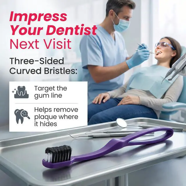 Alt view image 4 of 7 - CleanCurl 3D Toothbrush - 3-Sided Toothbrush Ideal for Adults, Kids, Special Needs, Elderly - Soft Bristle Perfectly Cleans Teeth, Implants & Gum Line