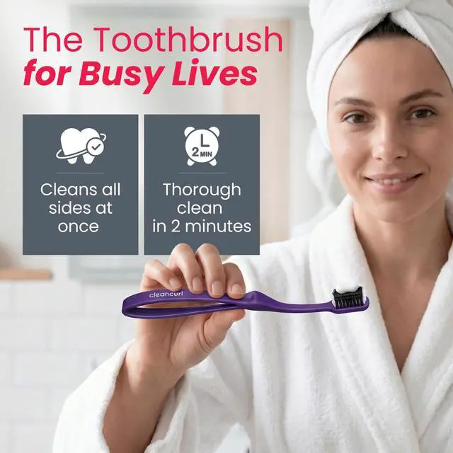 Alt view image 3 of 7 - CleanCurl 3D Toothbrush - 3-Sided Toothbrush Ideal for Adults, Kids, Special Needs, Elderly - Soft Bristle Perfectly Cleans Teeth, Implants & Gum Line