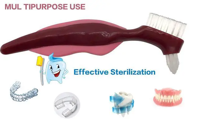 Alt view image 2 of 5 - Premium Hard Denture Brush Toothbrush, Cleaning Brush, Multi-Layered Bristles & Portable Denture Double Sided Brush, Denture Care (Pack of 2)