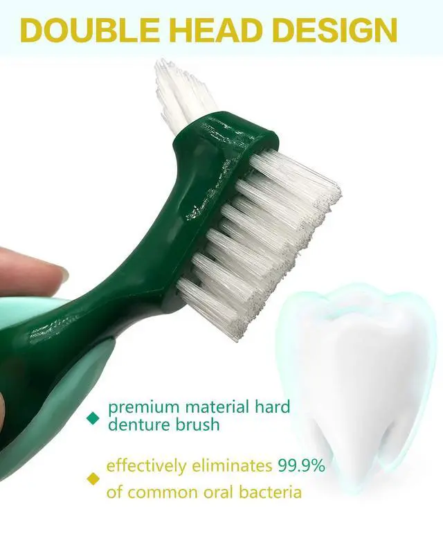 Alt view image 4 of 5 - Premium Hard Denture Brush Toothbrush, Cleaning Brush, Multi-Layered Bristles & Portable Denture Double Sided Brush, Denture Care (Pack of 2)