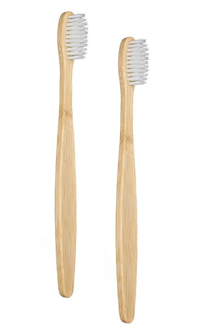 Main image of 2 PCS Bamboo Toothbrushes for Adults - Soft Bristles, Natural Biodegradable, BPA Free, Eco-Friendly, White