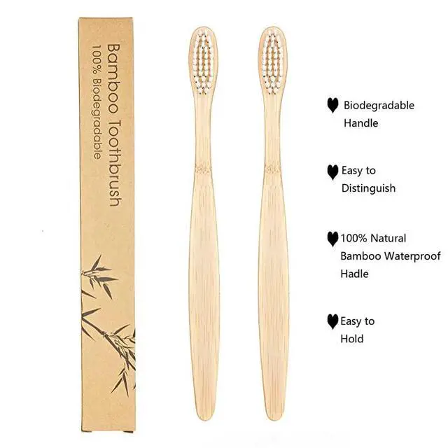 Alt view image 3 of 7 - 2 PCS Bamboo Toothbrushes for Adults - Soft Bristles, Natural Biodegradable, BPA Free, Eco-Friendly, White