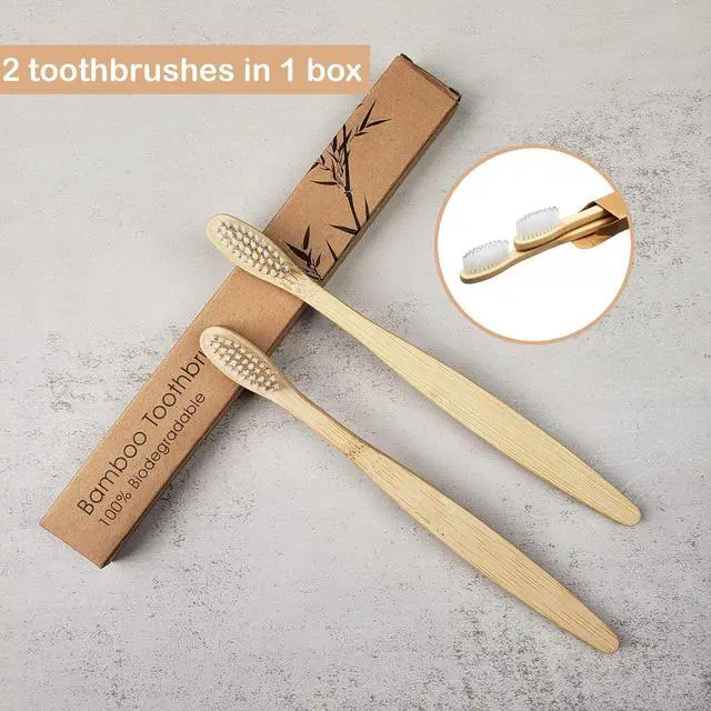 Alt view image 2 of 7 - 2 PCS Bamboo Toothbrushes for Adults - Soft Bristles, Natural Biodegradable, BPA Free, Eco-Friendly, White