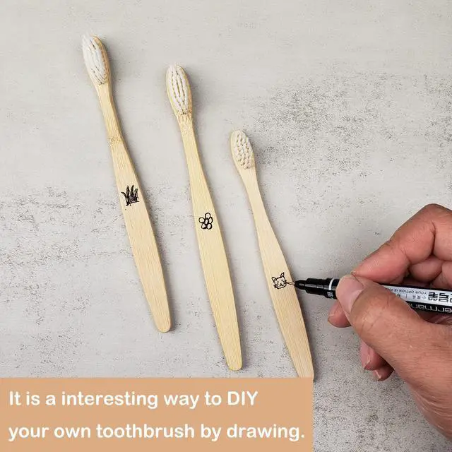 Alt view image 5 of 7 - 2 PCS Bamboo Toothbrushes for Adults - Soft Bristles, Natural Biodegradable, BPA Free, Eco-Friendly, White