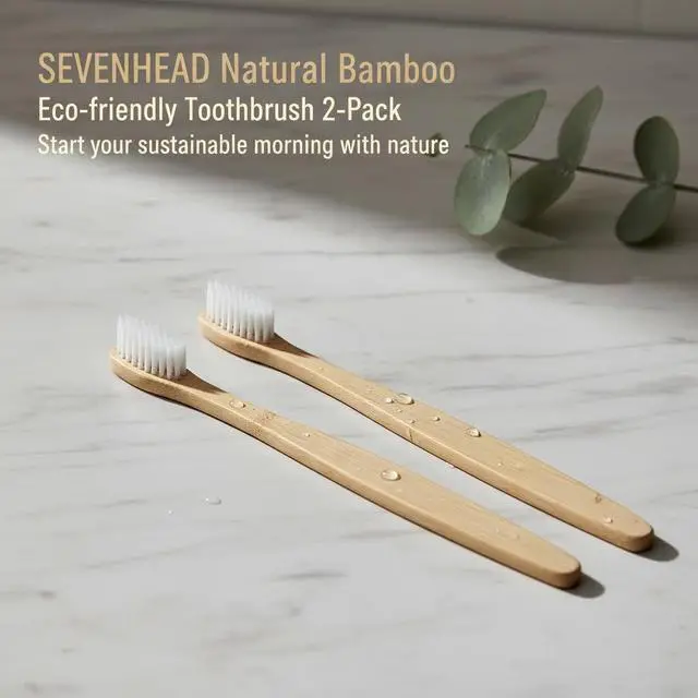 Alt view image 7 of 7 - 2 PCS Bamboo Toothbrushes for Adults - Soft Bristles, Natural Biodegradable, BPA Free, Eco-Friendly, White